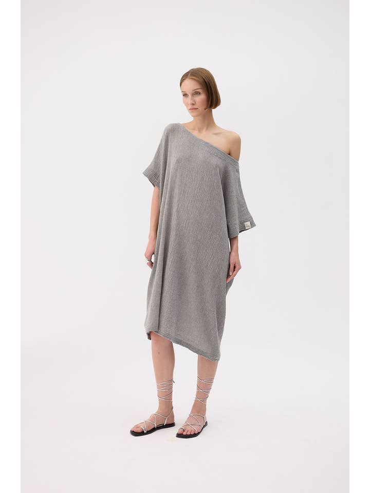 Fulmarix - Vendita all'ingrosso Vestito - Donna - Abito in Lino Stropicciato (3482) 30% Lino 70% Cotone