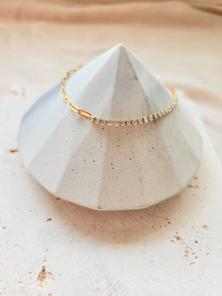 Bracelet Trombone Tennis | Or 18k pour la vente par Lotus & Lace Designs