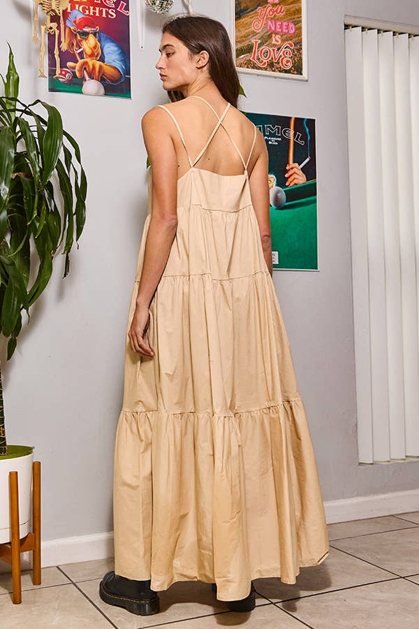 BUCKETLIST INC - Wholesale Dress - Women's - D4070 -Strappy Tiered Poplin Maxi Dress7