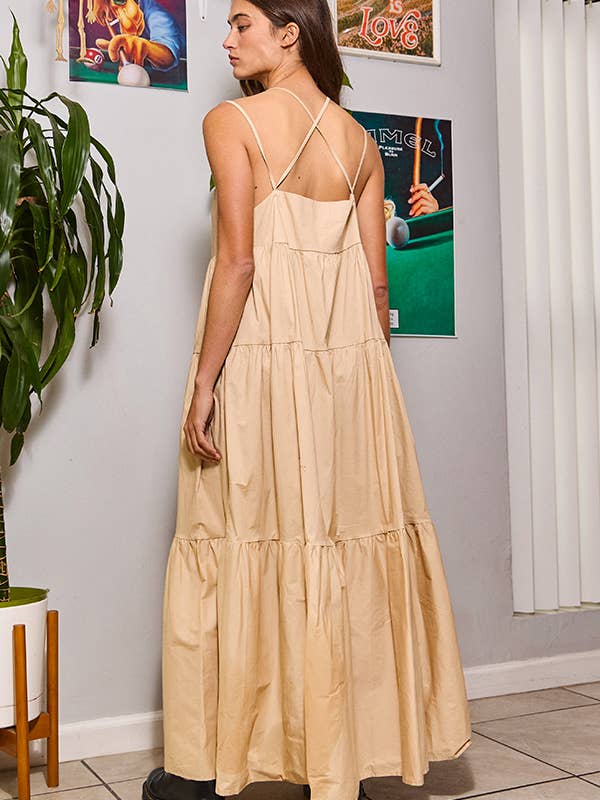 BUCKETLIST INC - Wholesale Dress - Women's - D4070 -Strappy Tiered Poplin Maxi Dress7