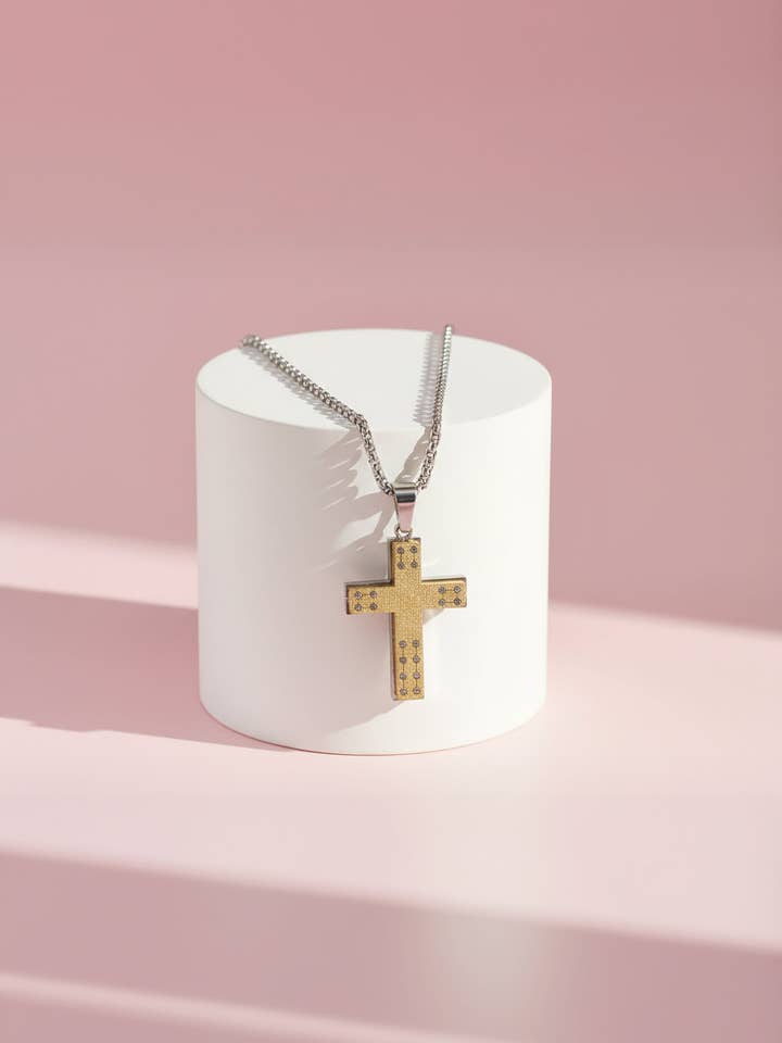 Two Tone Stainless Steel Cross Necklace for wholesale by Arya Jewellery Wholesale