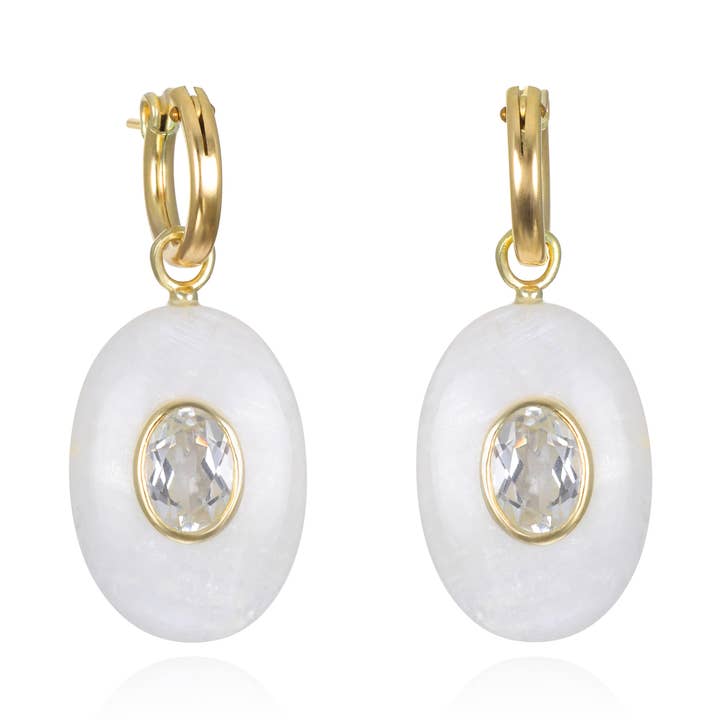 Argolas Ovaladas com Pedra da Lua Arco-Íris e Topázio por atacado de Amelia Rose Jewelry