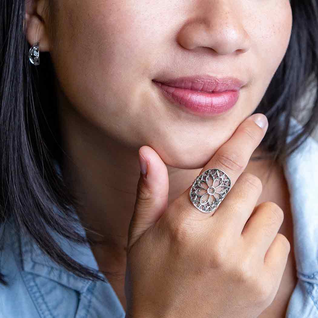 Nina Designs - Wholesale Cocktail/Statement Ring - Sterling Silver or Bronze Cathedral Rose Window Ring1