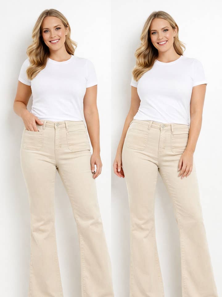 Bootcut Beige Twee Voorzakken Voggo Jeans voor wholesale door Kurt Muller