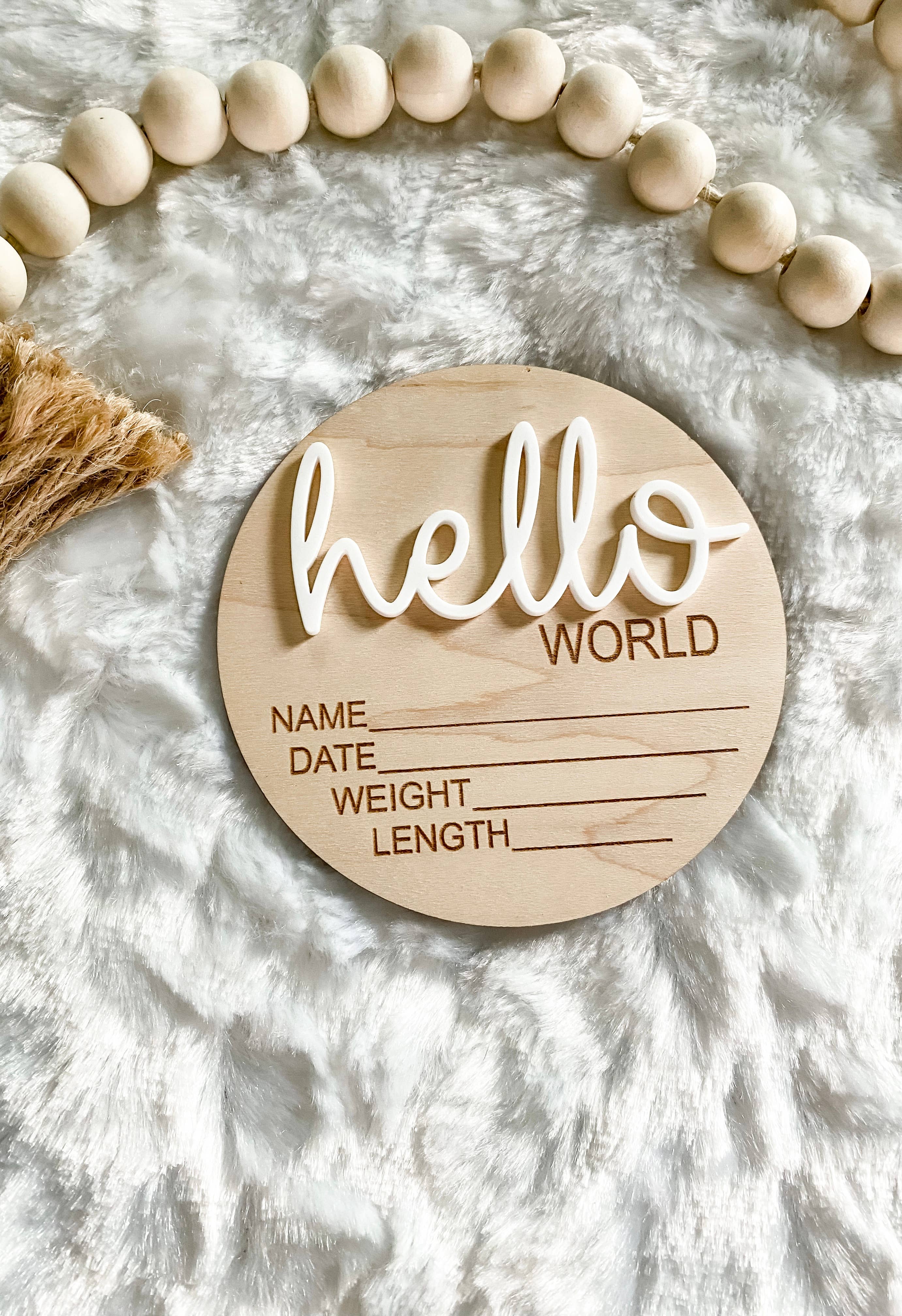 Claire and Bella - Wholesale Milestone Art/Keepsake - Kids & Baby - Hello World Birth Stat Announcement Wood Disc - Layered 3D29