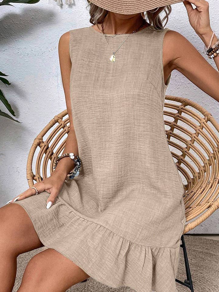 Lovesoft - Wholesale Dress - Women's - Ashleigh Blue Knot Scoop Back Ruffle Hem Sleeveless Mini Dress