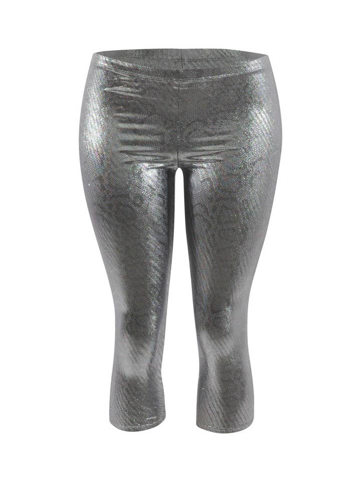 Silver Foiled capri leggings for wholesale on Faire