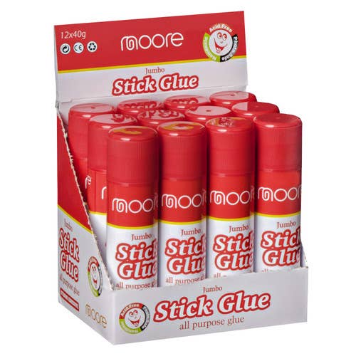 Moore Jumbo All-Purpose Glue Sticks, Strong Hold, 12 Pack for wholesale by The Toy Group