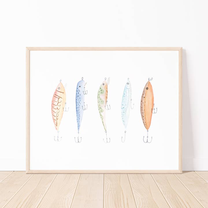 Impression d'art aquarelle sur les leurres de pêche pour la vente par White Clover Paper Co.
