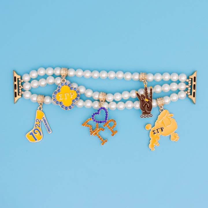 Cream SGRHO Sorority White Pearl Watch Band for Women for wholesale on Faire2