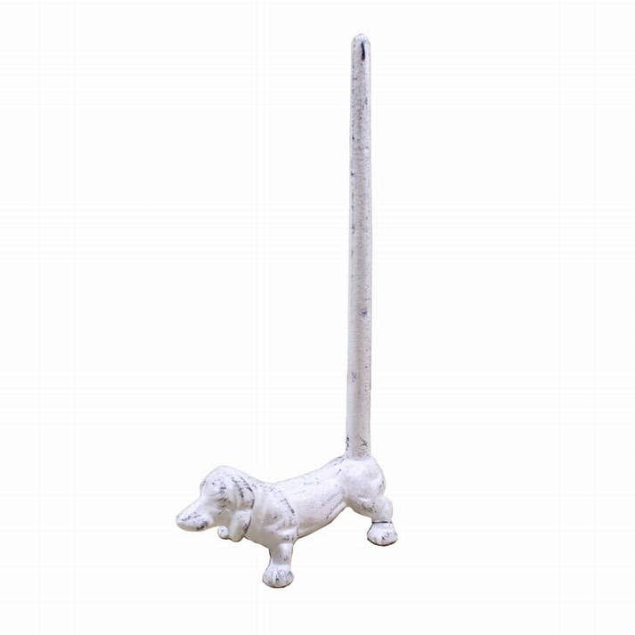 Porte-serviettes en papier pour chien en fonte blanchie à la chaux 12" pour la vente par Hampton Ironworks