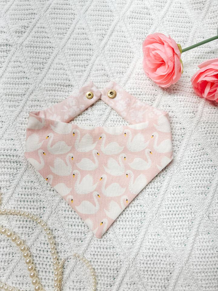 Swan Reversible Dog Bandana, Metal Snap On Collar for wholesale by StellaLoo