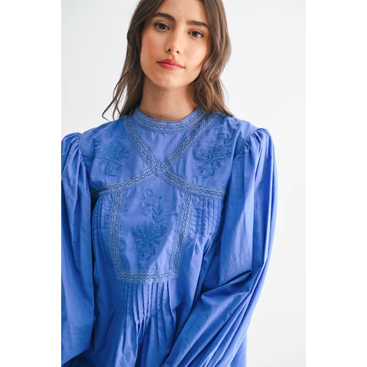 CORNFLOWER BLUE AZURE EMBROIDERED BLOUSE for wholesale on Faire2