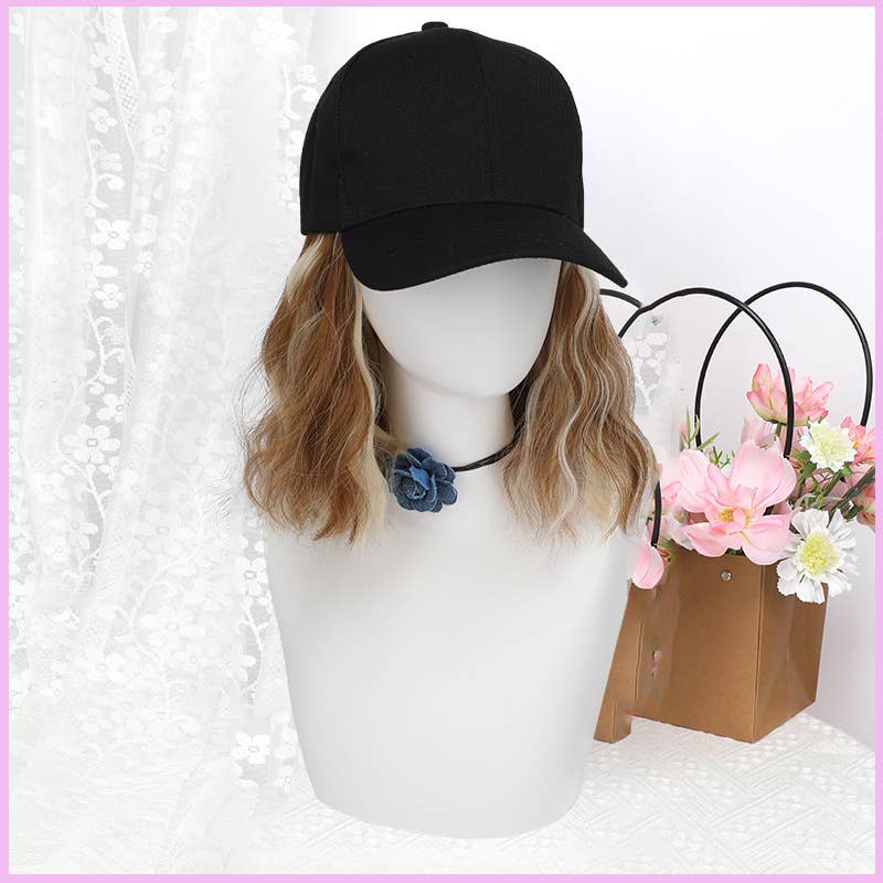 AK Brand - Vente Extensions de cheveux - Casquette de baseball avec extensions de cheveux courts ondulés pour femmes7