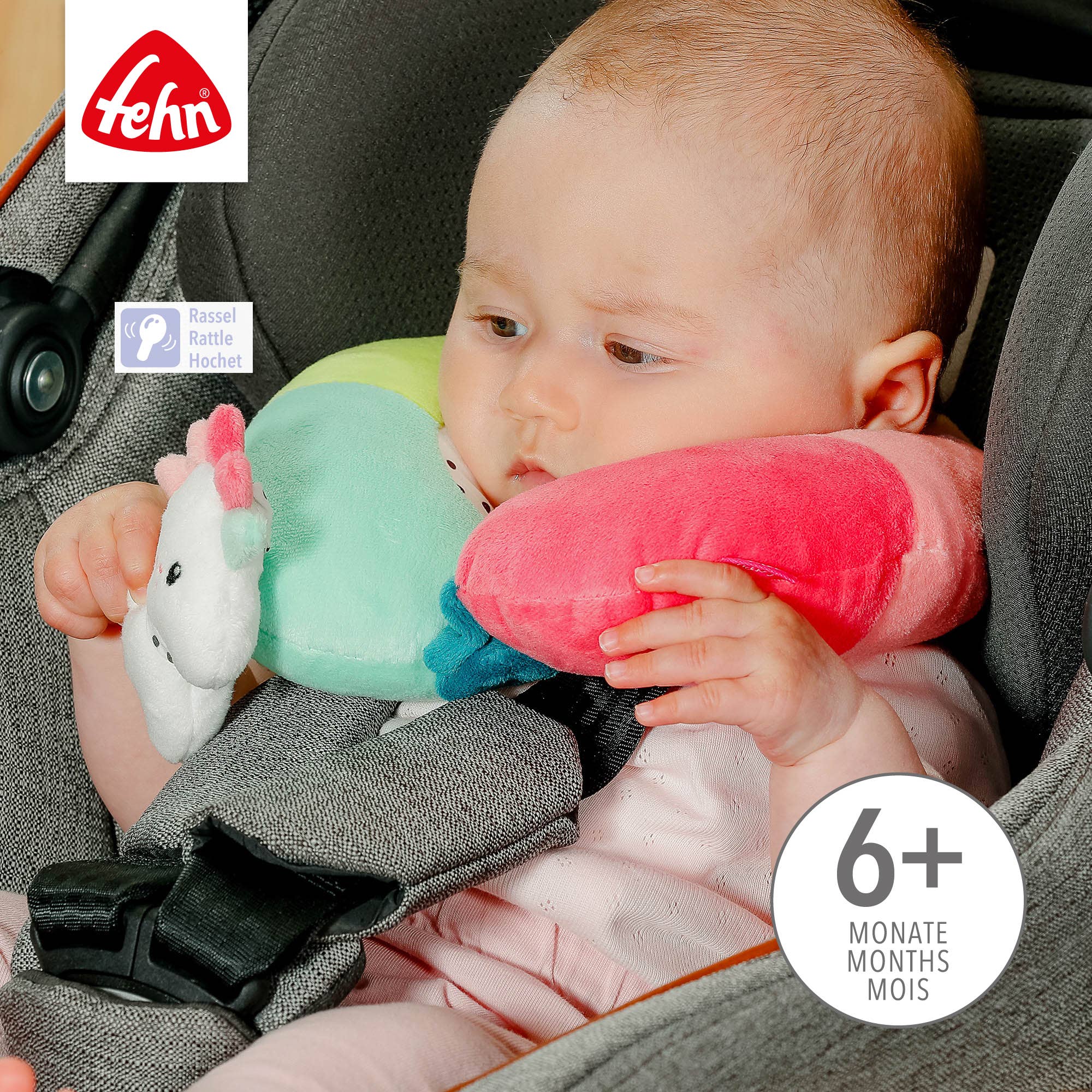 Fehn - Vente Oreiller de voyage – enfant et bébé - Soutien cervical licorne avec petit hochet2