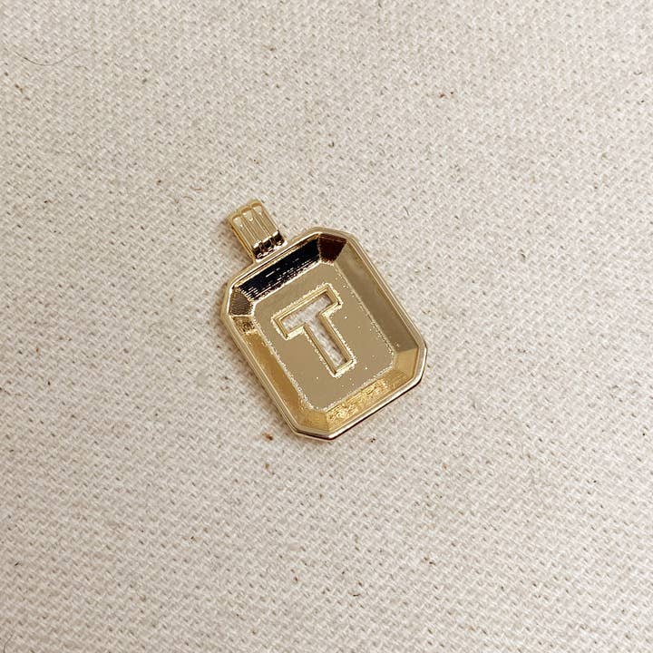 GoldFi – Colar pingente/pendente por atacado – Letra pendente T da placa inicial preenchida com ouro 18k