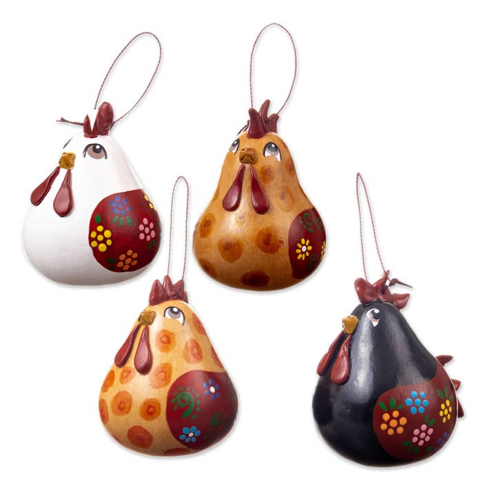 NOVICA - Wholesale Ornament Set - Novica Handmade Chatty Hens Dried Gourd Ornaments (Set Of 4)