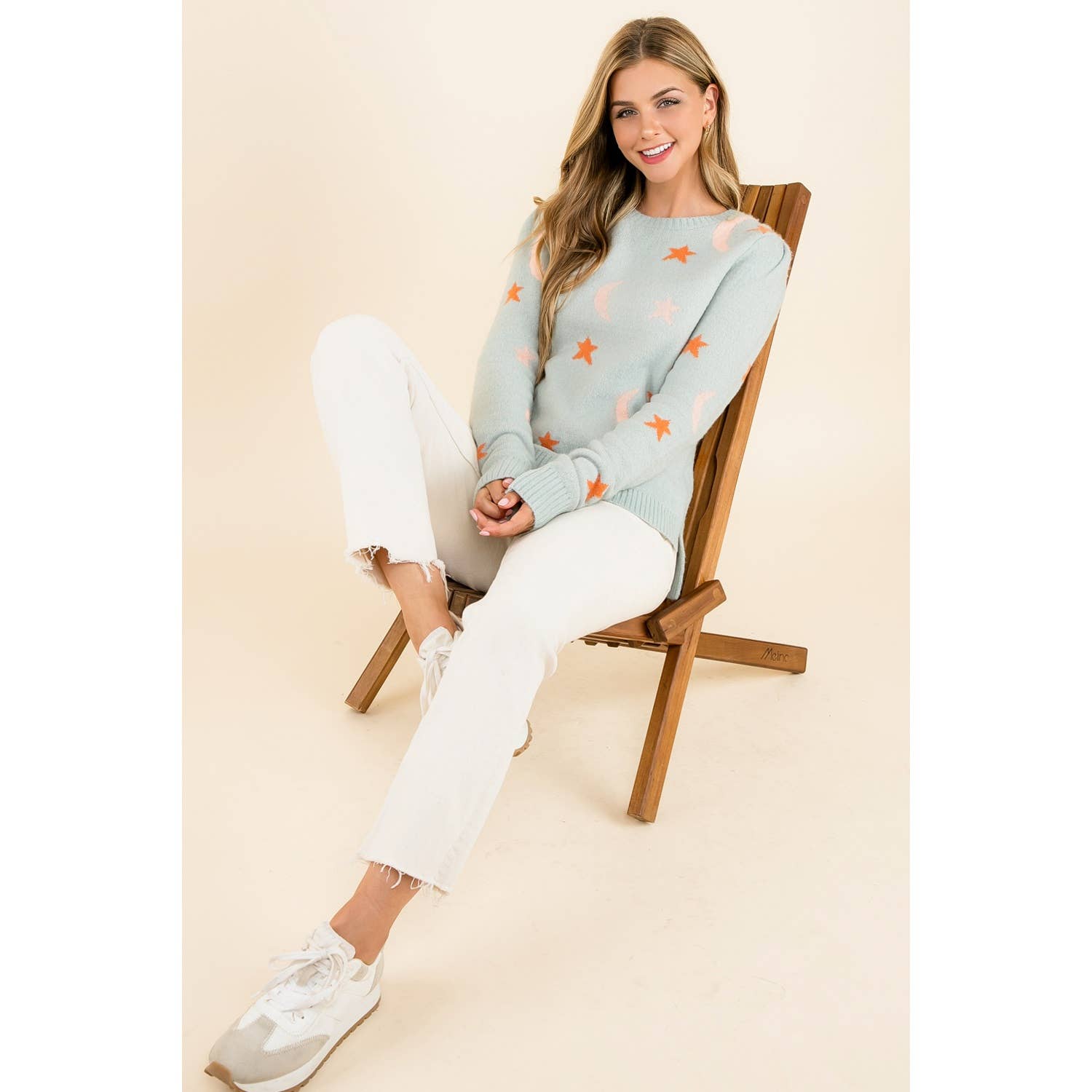 BLEU CLAIR Pull Tricoté Étoile et Lune en vente sur Faire7