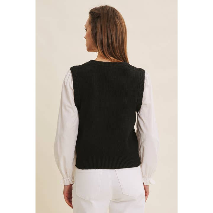 in february - Wholesale Knit Sweater - Women's - SWEATER VEST TOP WITH WOVEN PUFF SLEEVES15