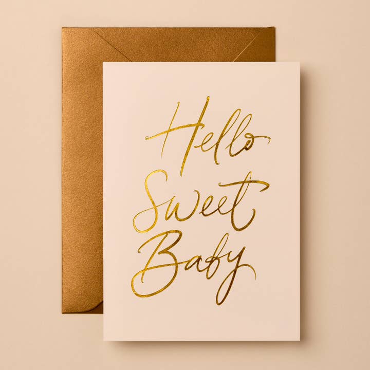 Hello Sweet Baby | New Baby Greeting Card | Gold Foil for wholesale by Gabrielle & Celine Greeting Cards Australia