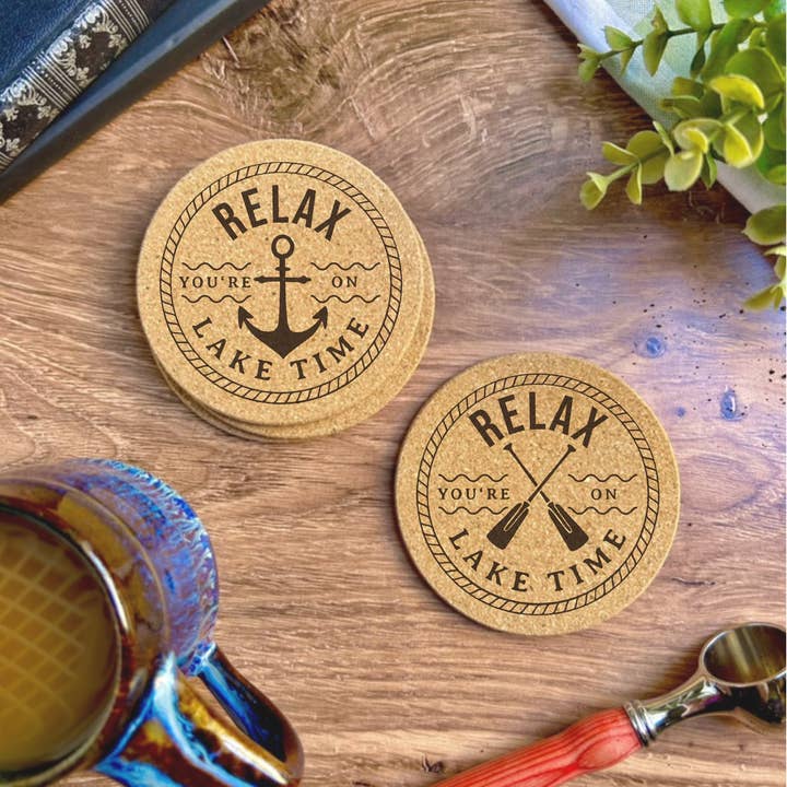 Relax You're on Lake Time Cork Coasters - Sets of 4 for wholesale by The Lillie Pad