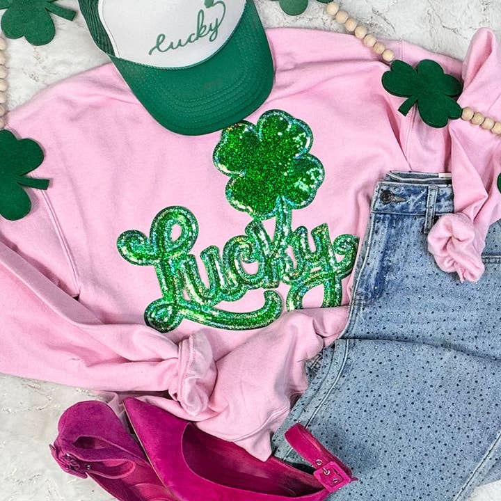 Retro Lyckliga Paljetter Sweatshirt för wholesale av Trendy Tee Co.