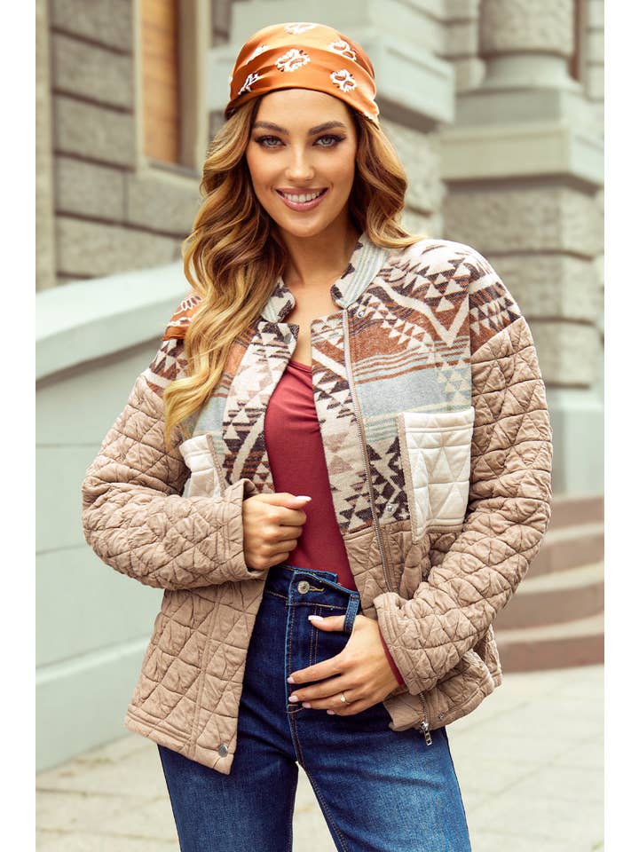 Light French Beige Western Quilted Patchwork Western Fashion Jacket for wholesale on Faire