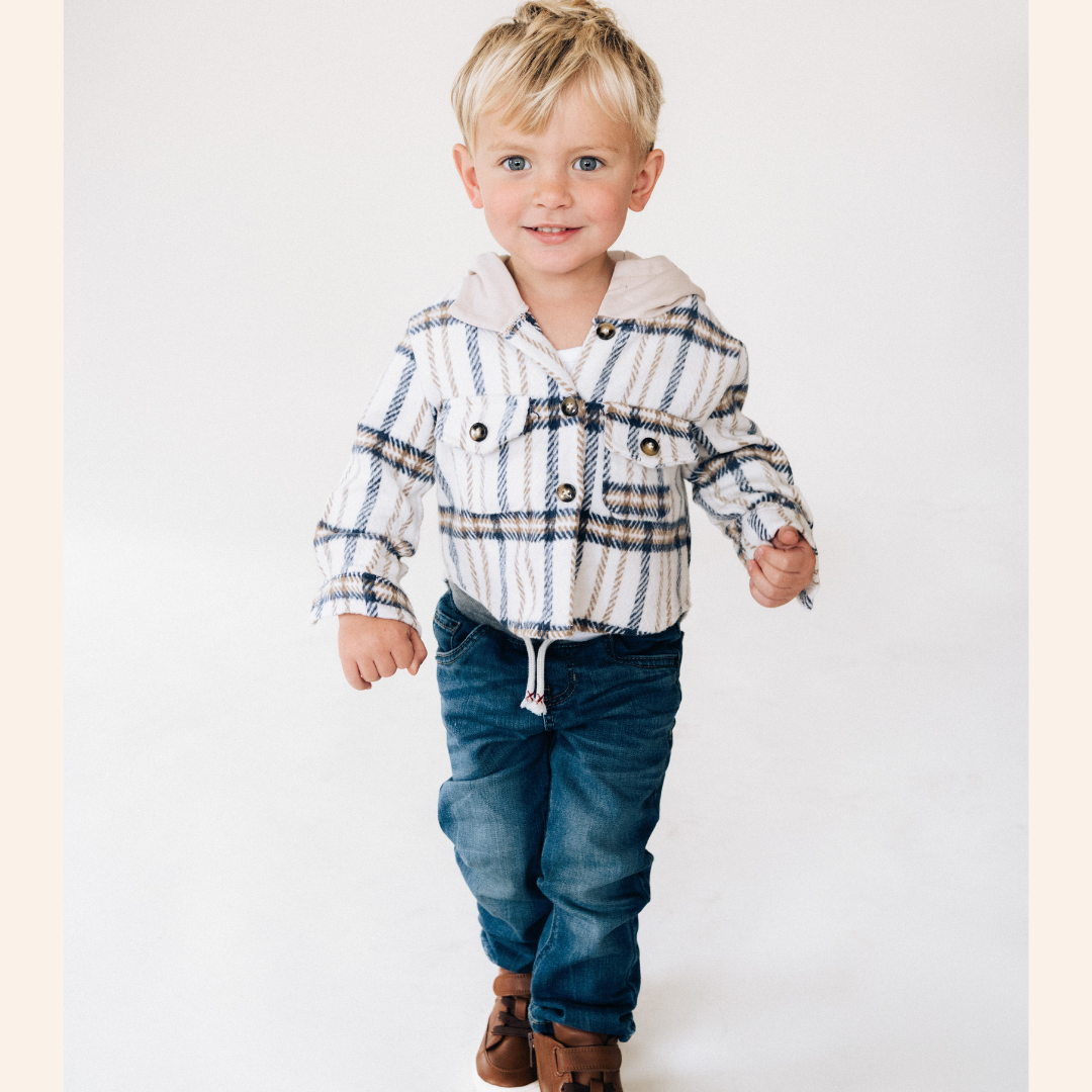 HAHA MAMA Clothing - Wholesale Jacket - Kids - Cream & Navy Plaid Flannel - Child4