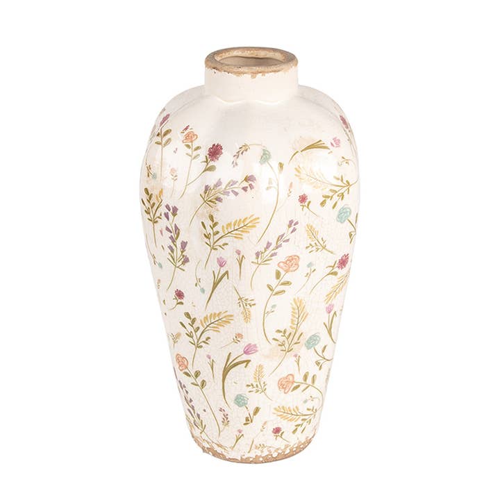 6CE1937S Vase Ø 17x30 cm Beige Pink Ceramic Flowers for wholesale by Clayre & Eef