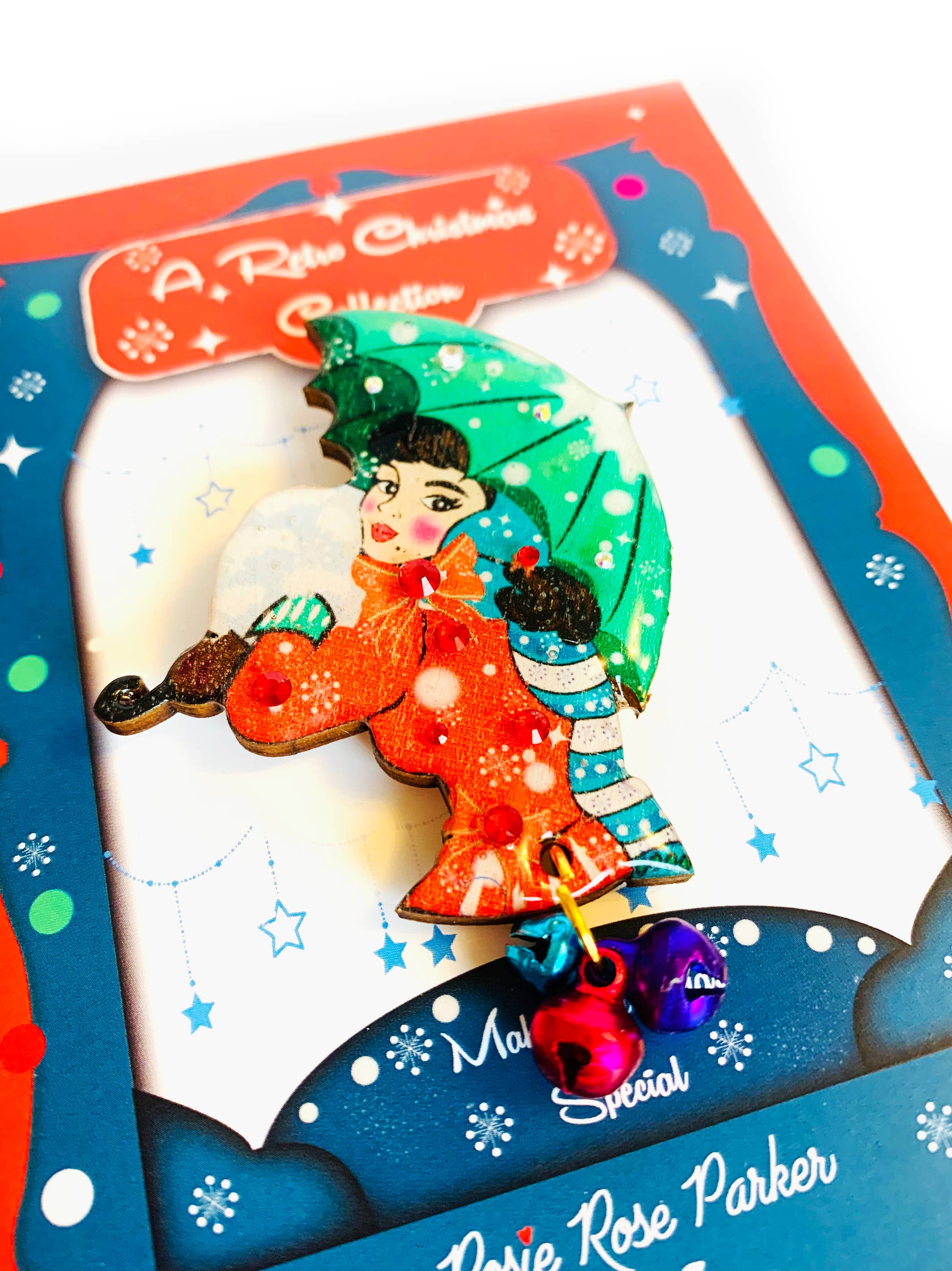 Rosie Rose Parker - Wholesale Brooch - Winter umbrella Christmas brooch Christmas jewellery festive8