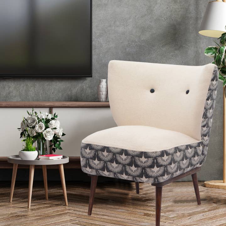 LR Home - Wholesale Chair - Handmade Cream/Charcoal Geometric Organic Cotton Chair