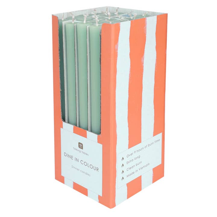 Sage Green Dinner Candles | 25 Candles | POS Unit | Wedding| for wholesale by Talking Tables UK