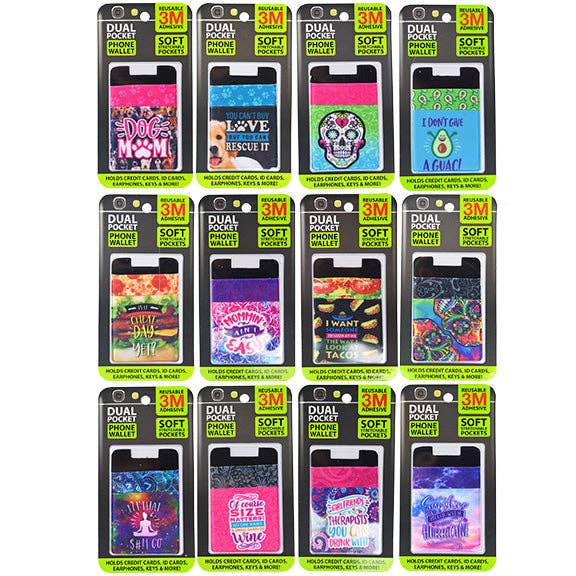 Novelty Brands - Wholesale Phone Wallet - Unisex - Phone Wallet Dual Pocket Spandex Assortment- 12/Display1
