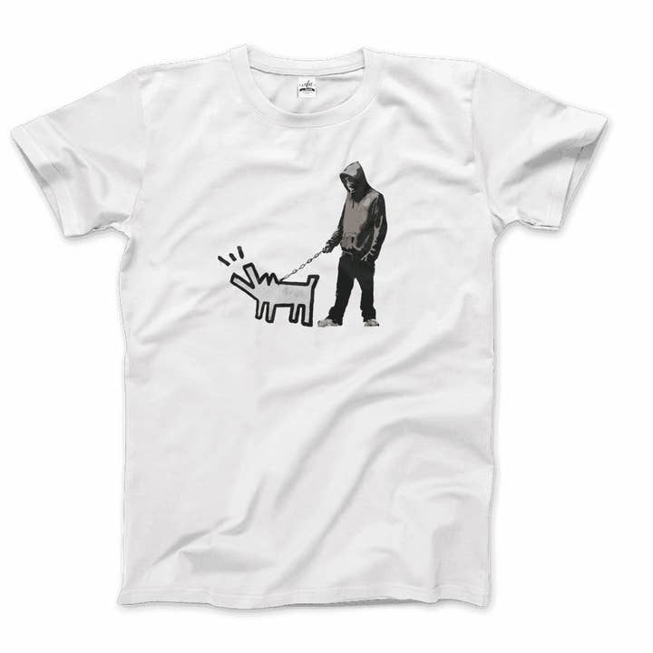 Banksy Dog Walker Artwork T-Shirt for wholesale by Art-O-Rama Shop