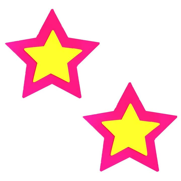 Double Starburst Neon Pink Power Blacklight Starry Nights Nipple Cover Pasties for wholesale by Neva Nude