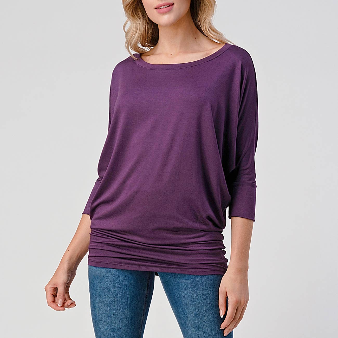 Heimious - Wholesale Knit Top - Women's - 3/4 Dolman Sleeve Round neck Modal Jersey  Top, 250332