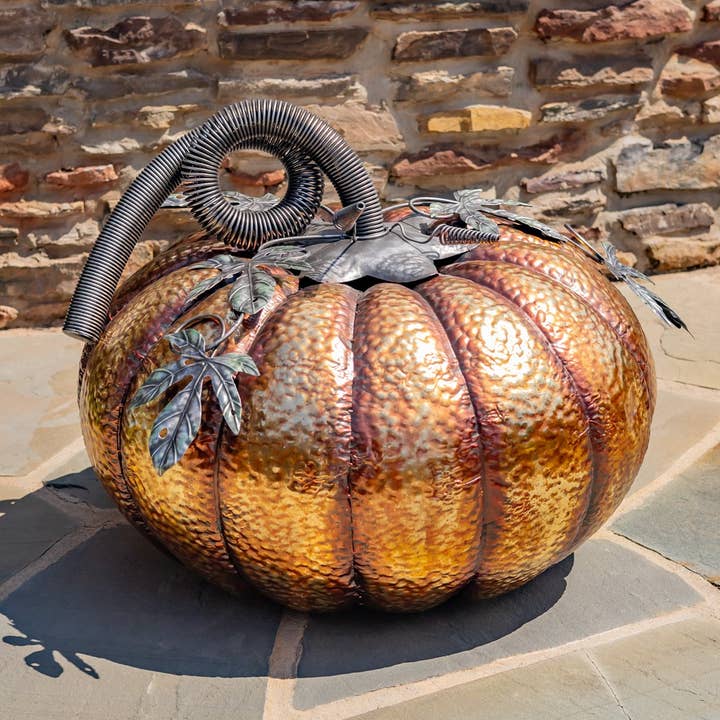 Pumpkin Decoration - 28.25" Tall - Gold-Brushed Iron for wholesale by Zaer Ltd. International