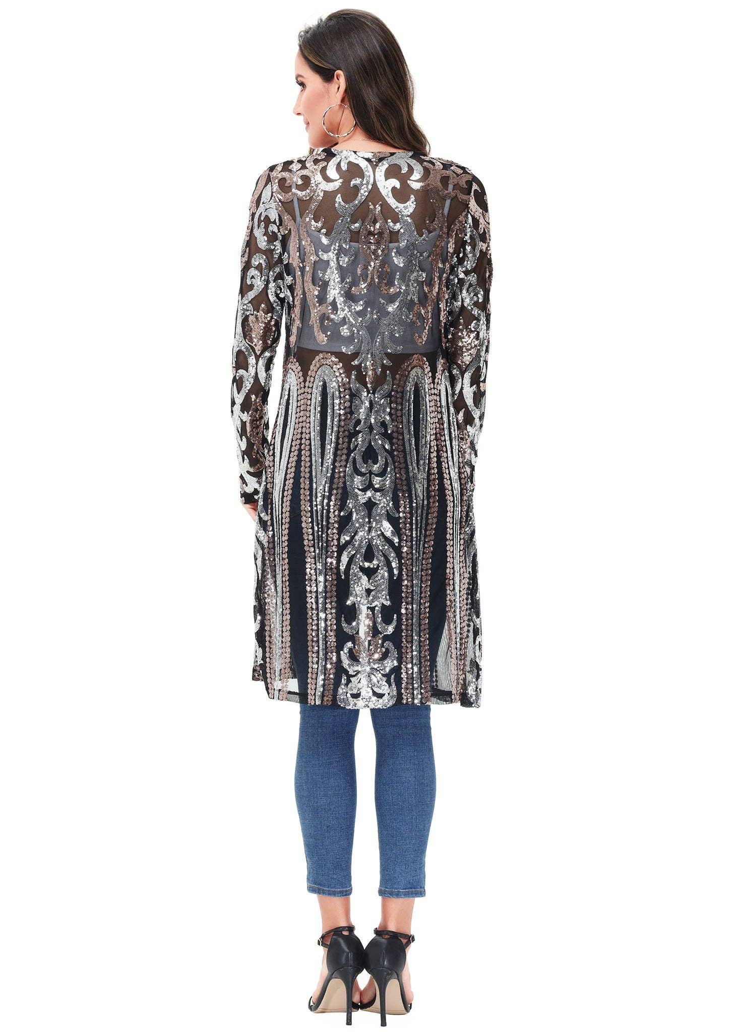 Anna Kaci Wholesale - Vente Kimono – femme - Cardigan à paillettes pour femmes à manches longues et ouvert sur le devant54