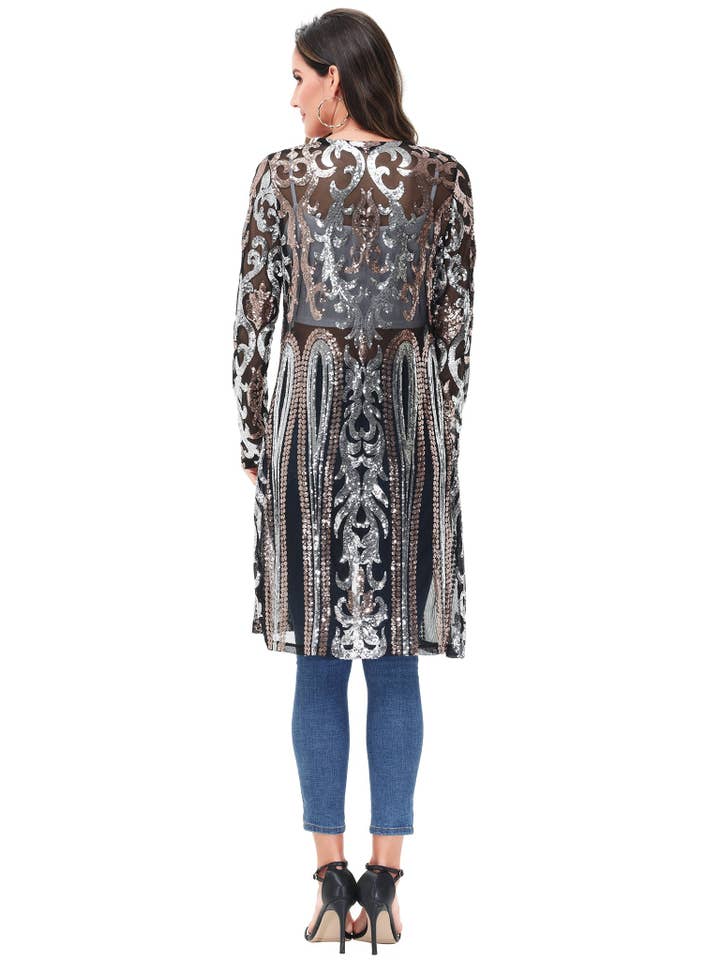 Anna Kaci Wholesale - Wholesale Kimono - Women's - Women's Sparkly Sequin Cardigan Long Sleeve Open Front54