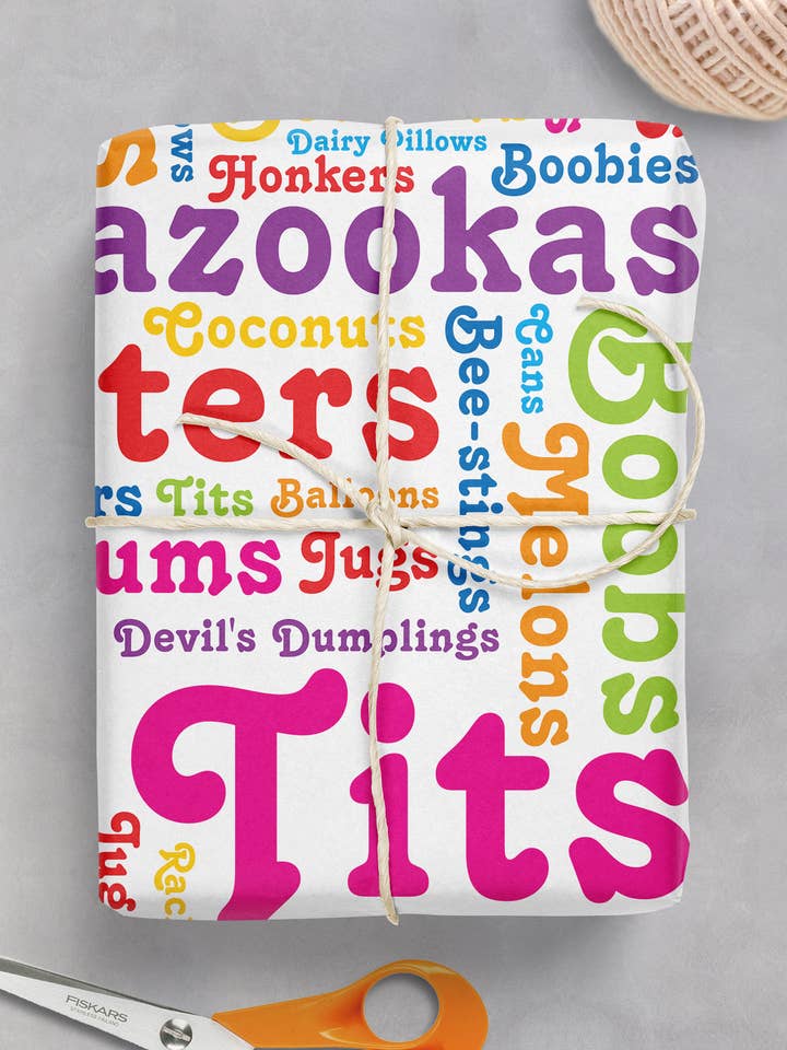 Rude Gift Wrap - Tit Word **Pack of 2 Sheets Folded** for wholesale by Brainbox Candy