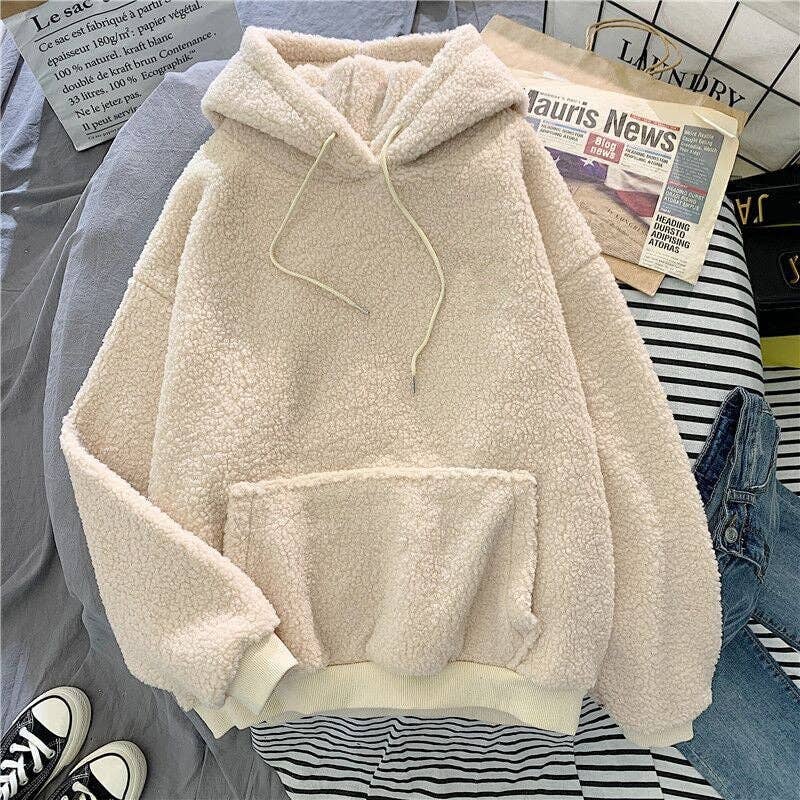UZ Wholesale Store - Wholesale Hoodie - Women's - Solid Color Hooded Thickened Lamb Wool Sweater4