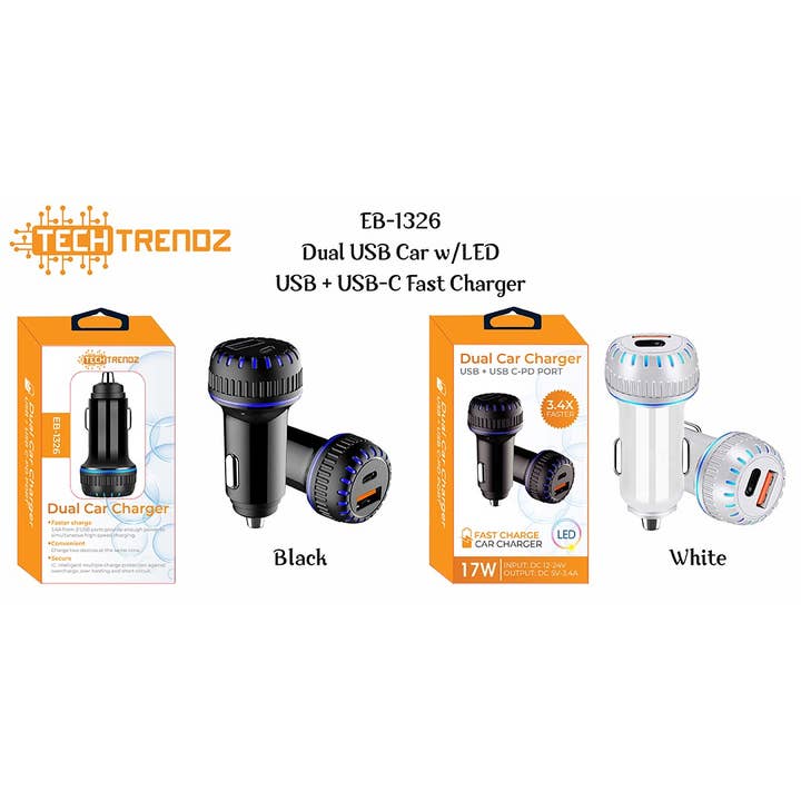 Tech Trendz - Wholesale Portable Charger - USB + USB-C Fast Charger for Cars3