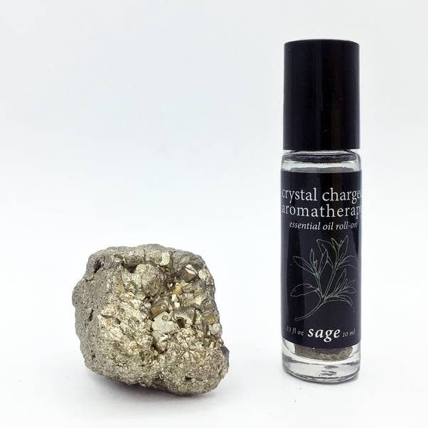 salieolie/pyrietkristal opgeladen etherische olie roll-on voor wholesale door RAW SPIRIT NYC