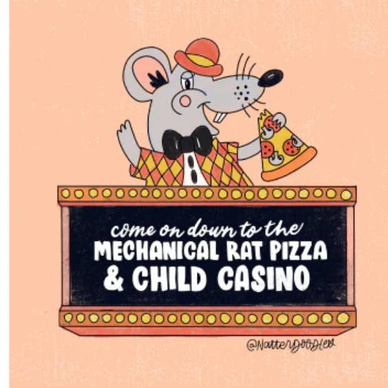 NatterDoodle - Wholesale Sticker - Mechanical Rat Pizza & Child Casino (geïnspireerd op Chuck E Cheese)