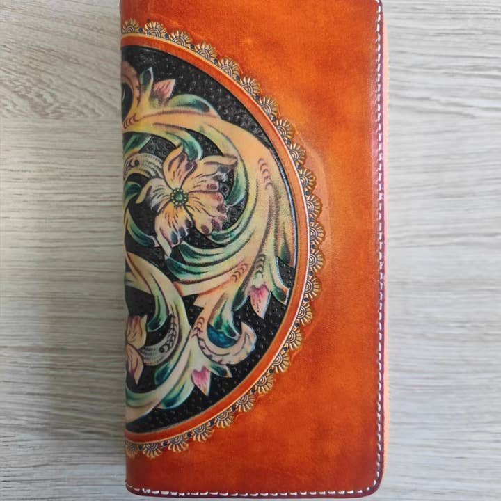 Sunflower Handmade leather inc - Wholesale Wallet - Women's - Xlw-35 leather handtooled floral wallet1
