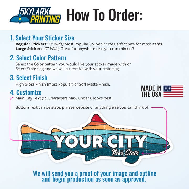 Skylark Printing - Wholesale Sticker - Custom Trout Souvenir Fish Sticker with Your Text11