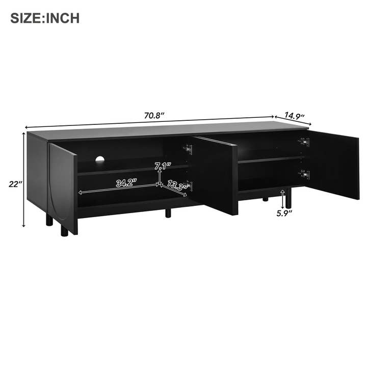 39F Inc. - Wholesale Console Table - Graceful Black TV Stand for 78" TVs - Solid Wood Legs8