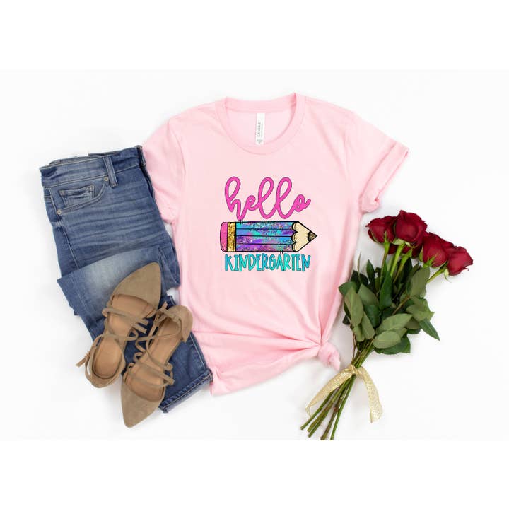 Hello Kindergarten Shirts,Teach Love Inspire Shirt,Back To School Shirt,First Grade Teacher Tee,Teacher Appreciation Tee,1st day of school for wholesale by PrimestoreUS
