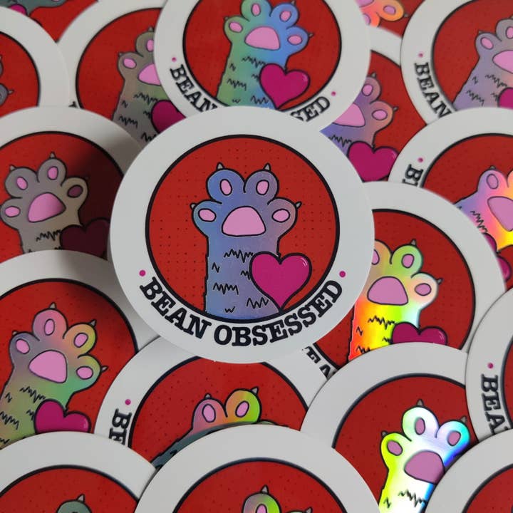 bean obsessed cat themed Vinyl Sticker for wholesale by FayDixonDesign