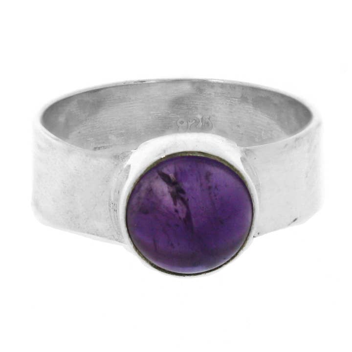 Thick Band Amethyst Cab Stone Ring and Presentation Box for wholesale by Nova Silver